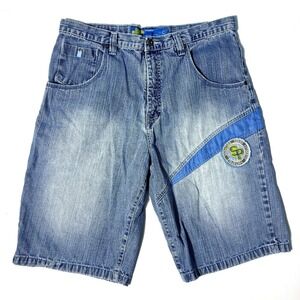 Southpole Denim Shorts Mens 38 Blue Baggy Embroidered Long Jorts Y2K Skate
